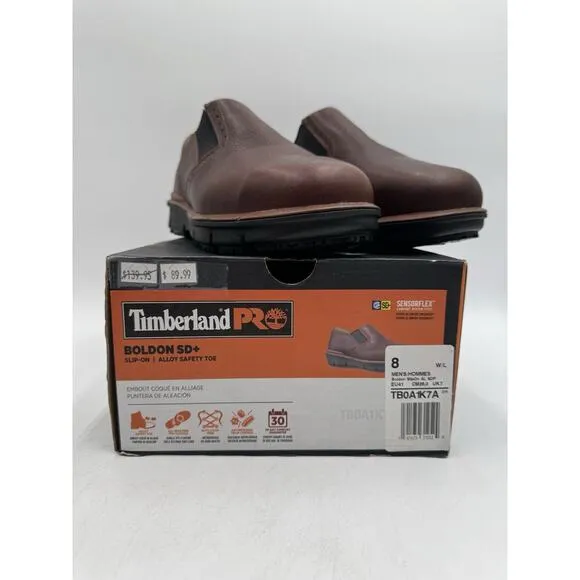 NEW Timberland BOLDON SD  Men's Slip On Safety Shoe Brown US Size 8 Wide NIB