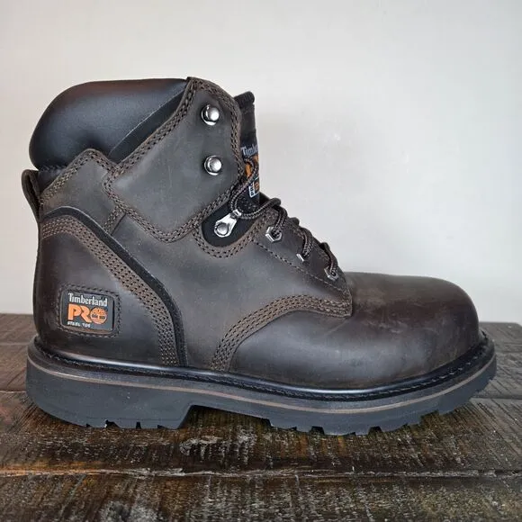 NEW Timberland PRO Pit Boss 6&quot; Inch Steel Safety Toe Boots Mens Size 8.5 Brown