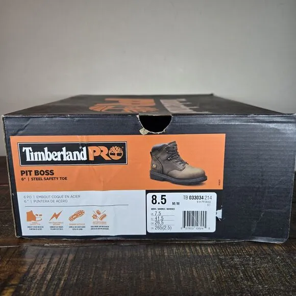 NEW Timberland PRO Pit Boss 6&quot; Inch Steel Safety Toe Boots Mens Size 8.5 Brown