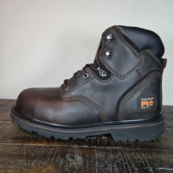 NEW Timberland PRO Pit Boss 6&quot; Inch Steel Safety Toe Boots Mens Size 8.5 Brown