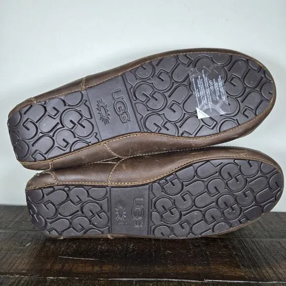 NEW UGG Australia Ascot Mens Size 11 3E EEE Moccasin Leather Slipper Shoes Brown