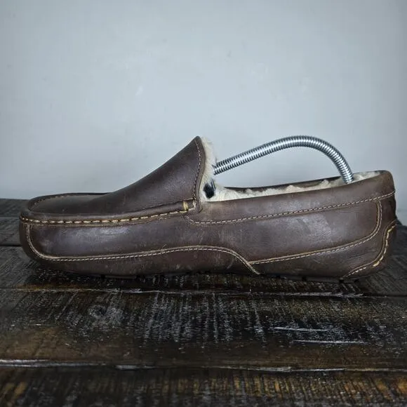 NEW UGG Australia Ascot Mens Size 11 3E EEE Moccasin Leather Slipper Shoes Brown