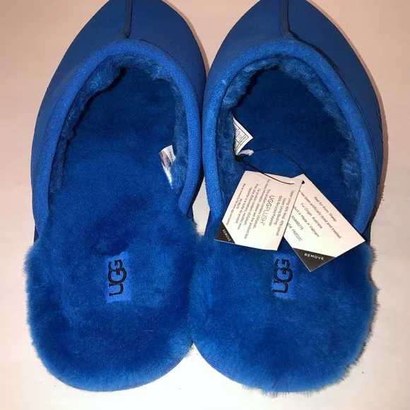 New UGG Australia Blue Suede Scuff Mens Slippers Mules Shoes Shearling sz 11