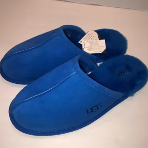 New UGG Australia Blue Suede Scuff Mens Slippers Mules Shoes Shearling sz 11