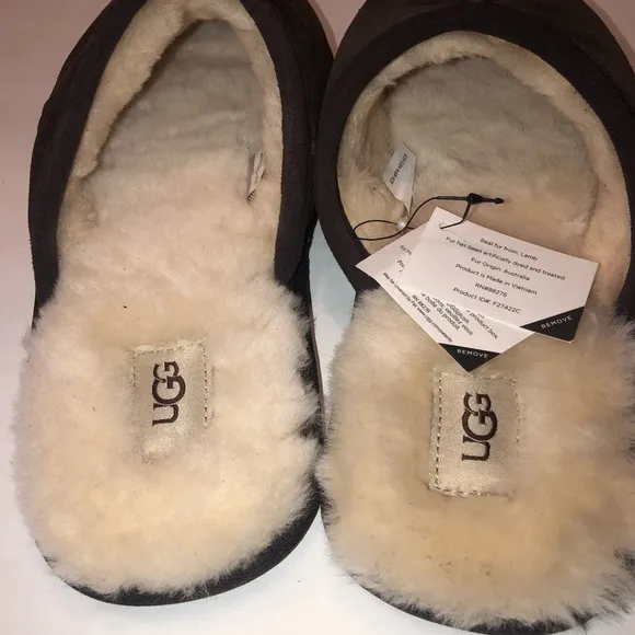 New UGG Australia Mens Scuff Brown Suede Shearling Slippers Mules Shoes sz 11