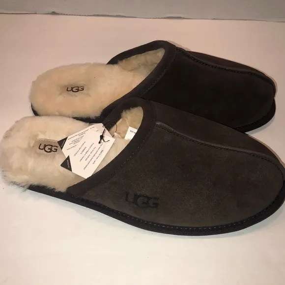 New UGG Australia Mens Scuff Brown Suede Shearling Slippers Mules Shoes sz 11