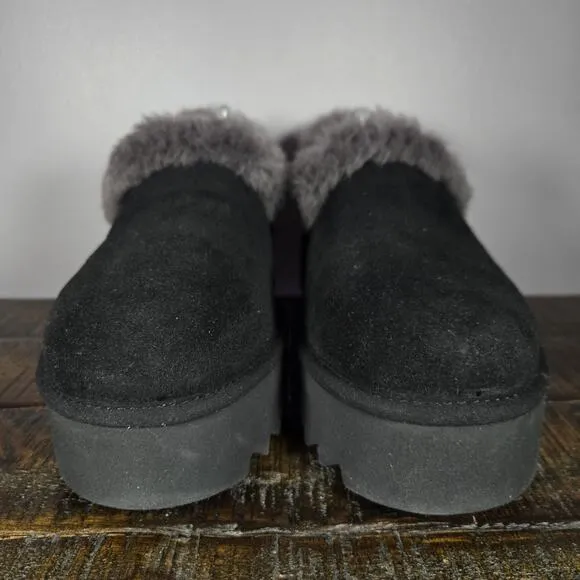 NEW UGG Nita Womens Size 10 Fuzzy Platform Slipper Shoes Genuine Shearling Black