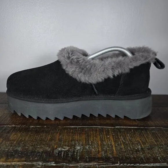 NEW UGG Nita Womens Size 10 Fuzzy Platform Slipper Shoes Genuine Shearling Black