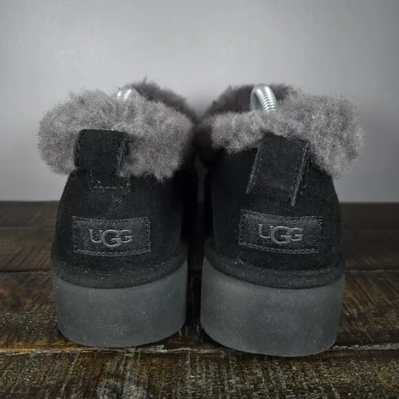 NEW UGG Nita Womens Size 10 Fuzzy Platform Slipper Shoes Genuine Shearling Black