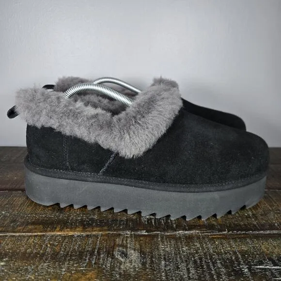 NEW UGG Nita Womens Size 10 Fuzzy Platform Slipper Shoes Genuine Shearling Black