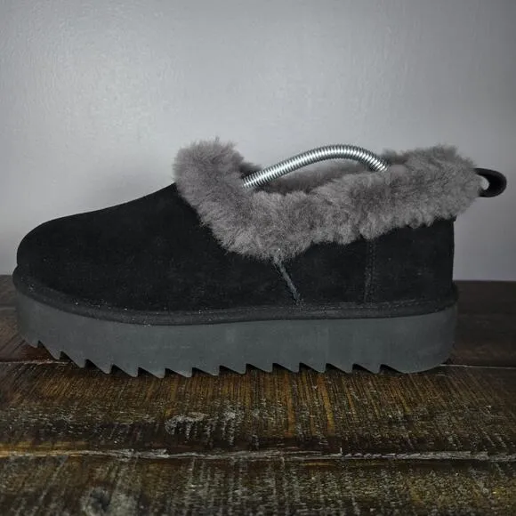 NEW UGG Nita Womens Size 10 Fuzzy Platform Slipper Shoes Genuine Shearling Black