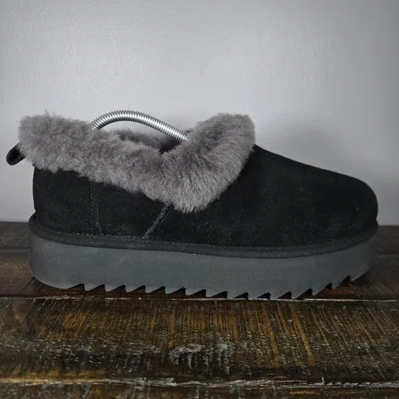 NEW UGG Nita Womens Size 10 Fuzzy Platform Slipper Shoes Genuine Shearling Black