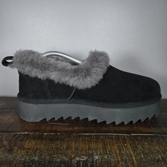 NEW UGG Nita Womens Size 10 Fuzzy Platform Slipper Shoes Genuine Shearling Black