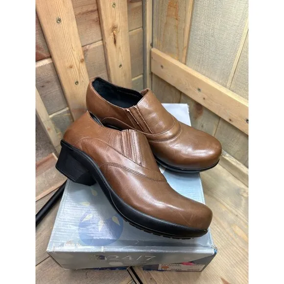 NEW US10 Abeo Colbie Brown Leather Slip On Slip Resistant Ankle Boots