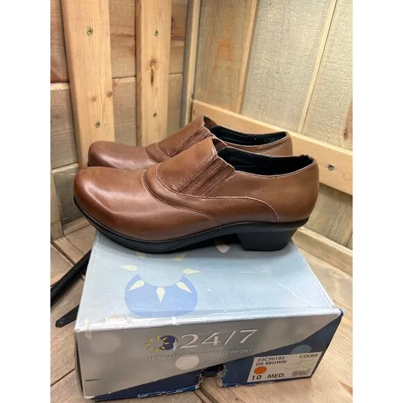 NEW US10 Abeo Colbie Brown Leather Slip On Slip Resistant Ankle Boots