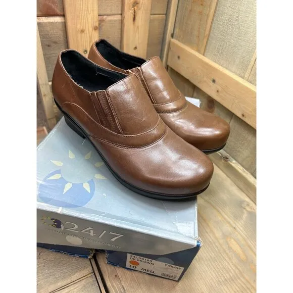 NEW US10 Abeo Colbie Brown Leather Slip On Slip Resistant Ankle Boots
