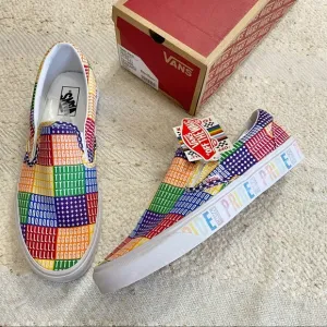 New! VANS Pride classic slip on multi color block/white sneakers