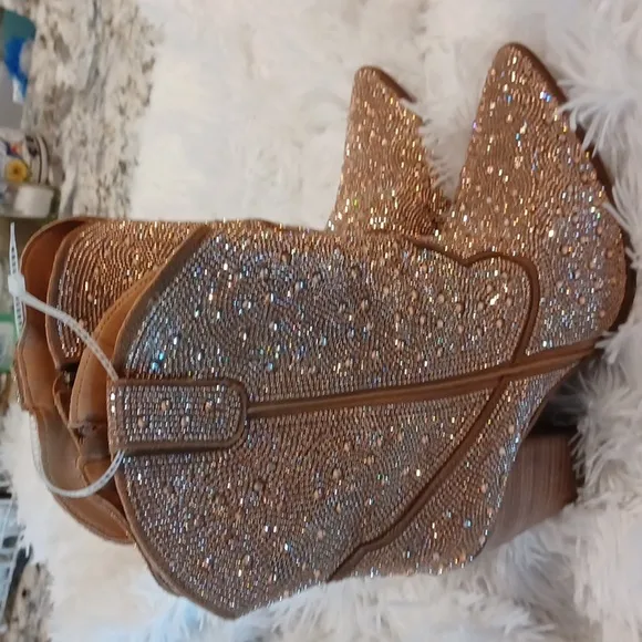 NEW Western Rose Gold Rhinestone Leather DINGO Cowboy Cowgirl Boots SZ 11