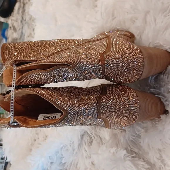 NEW Western Rose Gold Rhinestone Leather DINGO Cowboy Cowgirl Boots SZ 11