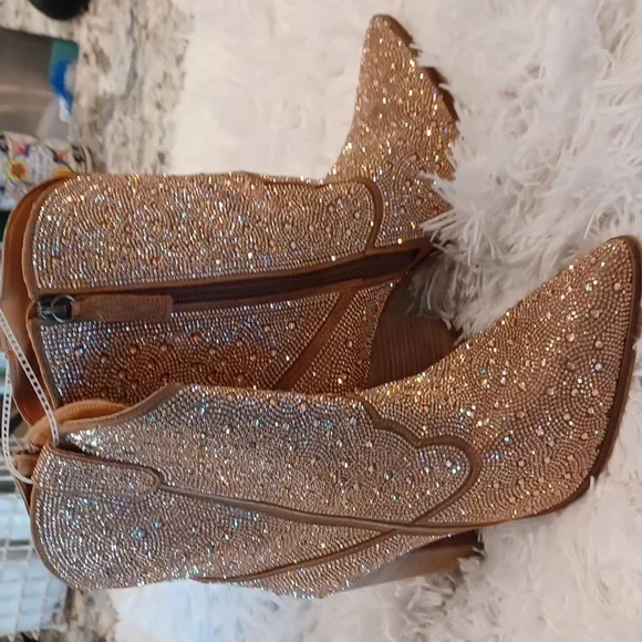 NEW Western Rose Gold Rhinestone Leather DINGO Cowboy Cowgirl Boots SZ 11