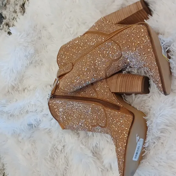 NEW Western Rose Gold Rhinestone Leather DINGO Cowboy Cowgirl Boots SZ 11
