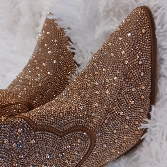 NEW Western Rose Gold Rhinestone Leather DINGO Cowboy Cowgirl Boots SZ 11