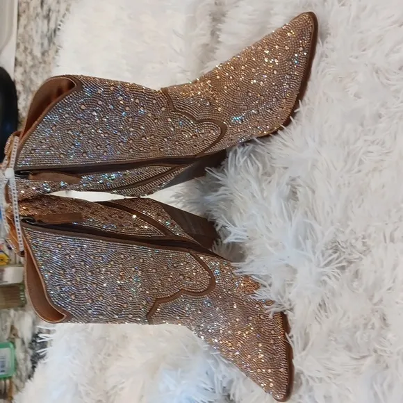 NEW Western Rose Gold Rhinestone Leather DINGO Cowboy Cowgirl Boots SZ 11