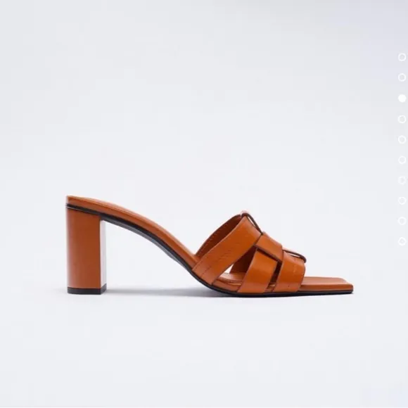 New Zara 100% leather Women's Tan /brown Heeled Sandals