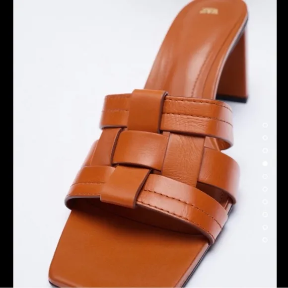 New Zara 100% leather Women's Tan /brown Heeled Sandals