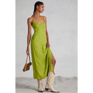 NEW Anthropologie Green Adjustable Tie Cross-Back Zipper Slip Midi Dress Size 10