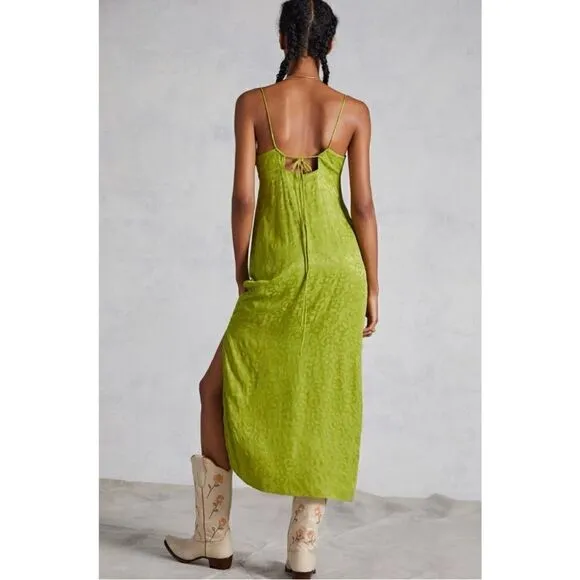 NEW Anthropologie Green Adjustable Tie Cross-Back Zipper Slip Midi Dress Size 10