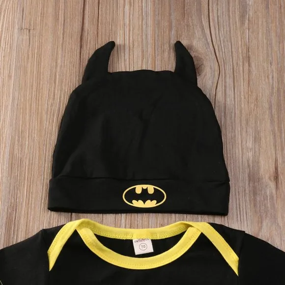 Newborn Toddler Baby Boy Batman Romper Shoes Hat 3Pcs Clothes Outfit Costume USA