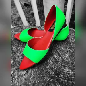 NEW/SoldOut ~ Von D Shoes ~ Eelctric Slime Green Peep Toe Flats Sandals
