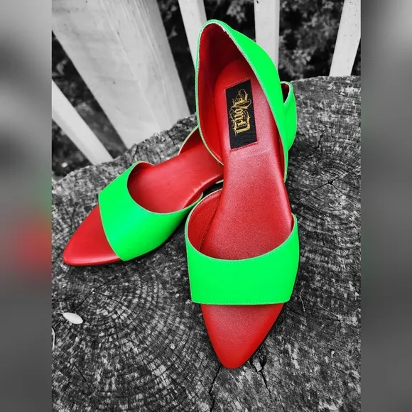 NEW/SoldOut ~ Von D Shoes ~ Eelctric Slime Green Peep Toe Flats Sandals
