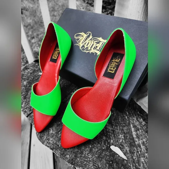 NEW/SoldOut ~ Von D Shoes ~ Eelctric Slime Green Peep Toe Flats Sandals