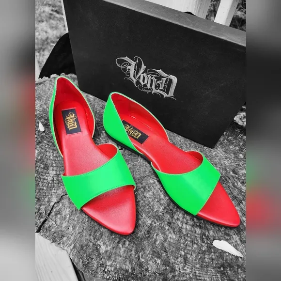 NEW/SoldOut ~ Von D Shoes ~ Eelctric Slime Green Peep Toe Flats Sandals