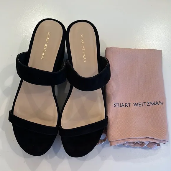 NewStuart Weitzman Black  Suede Women's Sandals. Includes Dust Bag. Size 7.5.