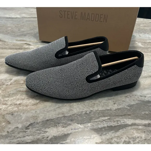 NIB $125 Steve Madden Mezmoryz Stud Smoking Slippers, Black/Silver, Men’s 9.5