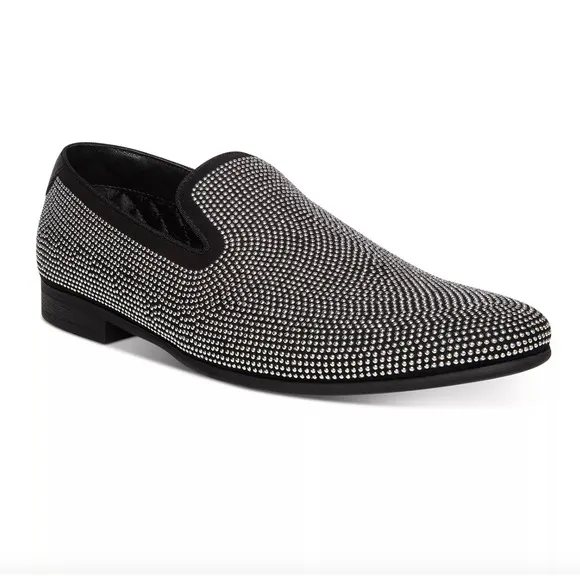 NIB $125 Steve Madden Mezmoryz Stud Smoking Slippers, Black/Silver, Men’s 9.5