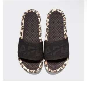NIB APL Women's Big Logo Techloom Slide Black/Leopard