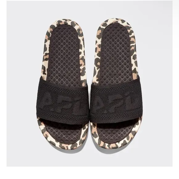 NIB APL Women's Big Logo Techloom Slide Black/Leopard