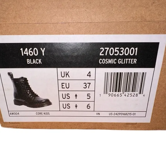 NIB Dr. Martens Youth/Junior 1460 Black Cosmic Glitter lace up boots $75