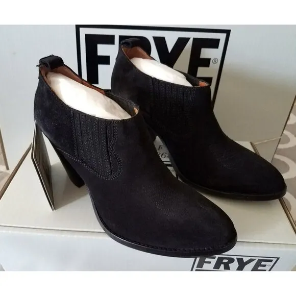 NIB FRYE Ilana Shootie in Black Suede Leather Slip-On Bootie Boots 7.5 $278
