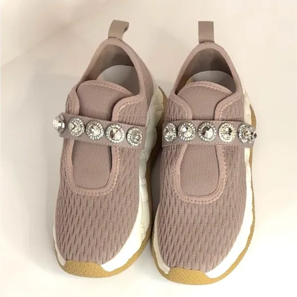 NIB! KURT GEIGER Embellished London Knit Round Toe Wedge Slip-On Sneakers-6