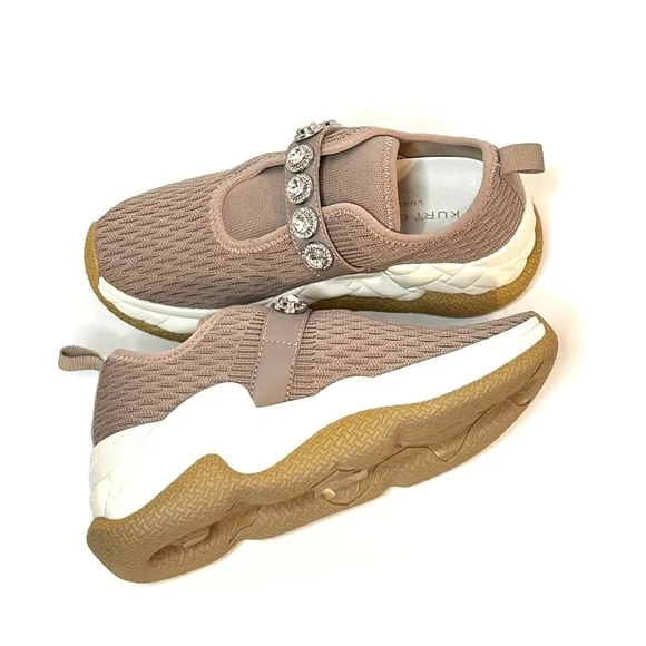 NIB! KURT GEIGER Embellished London Knit Round Toe Wedge Slip-On Sneakers-6