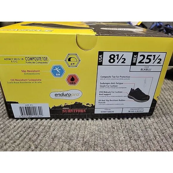 NIB Mens 8.5 Composit Toe Blue&amp;‎ Black Slip And Oil Resistant  Herman Survivors