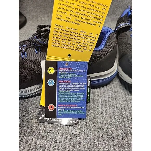 NIB Mens 8.5 Composit Toe Blue&amp;‎ Black Slip And Oil Resistant  Herman Survivors