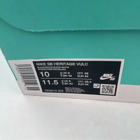 NIB 👞 Nike Men's SB Heritage Vulc Black Skateboarding Shoes Sneakers - Size 10