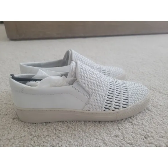 NIB Via Spiga Women Sara Slip on Sneakers Woven Leather WHITE SZ 8.5M MSRP $135