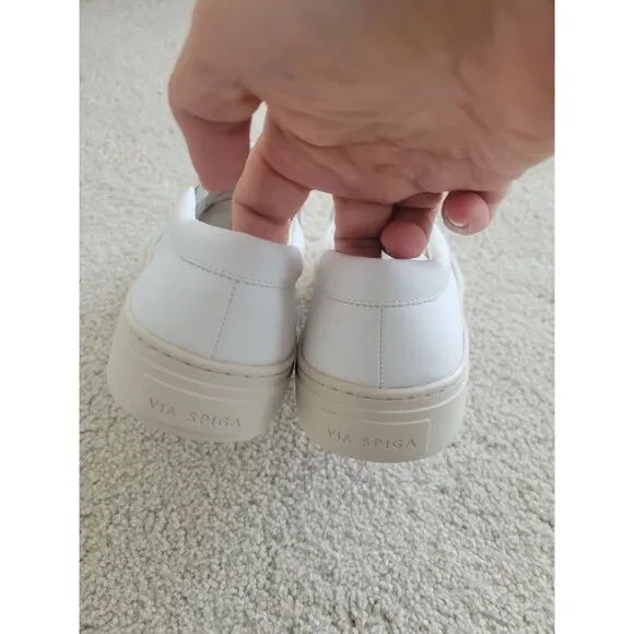 NIB Via Spiga Women Sara Slip on Sneakers Woven Leather WHITE SZ 8.5M MSRP $135